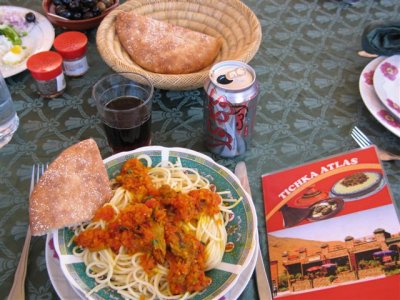 spaghetti at the Tichka Atlas Restaurant