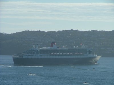 Queen Mary 2 leaving Bergen-Norway - Course North out Hjeltefjorden