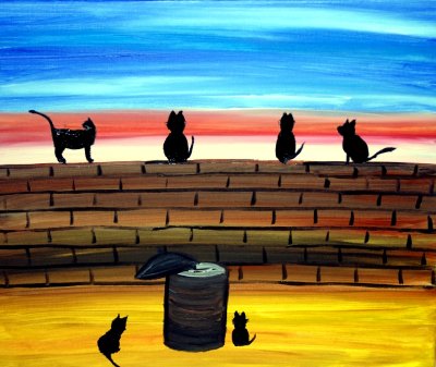 Cats on The Wall Art in Acrylics. Print Only 20 Unmounted