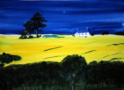 Field of Oilseed Rape in Scotland .  A Watercolour Painting Called  Fields of Colour.