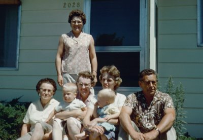 Aunt Loette on the Top. Bottom to the left. Gammy, Me, Grandma Teed, Mom, Steve, and Uncle Ray