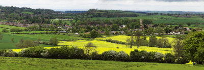 Panoramic view from Mine Hill toward Lower and Upper Brailes with Castle Hill Motte in the centre distance