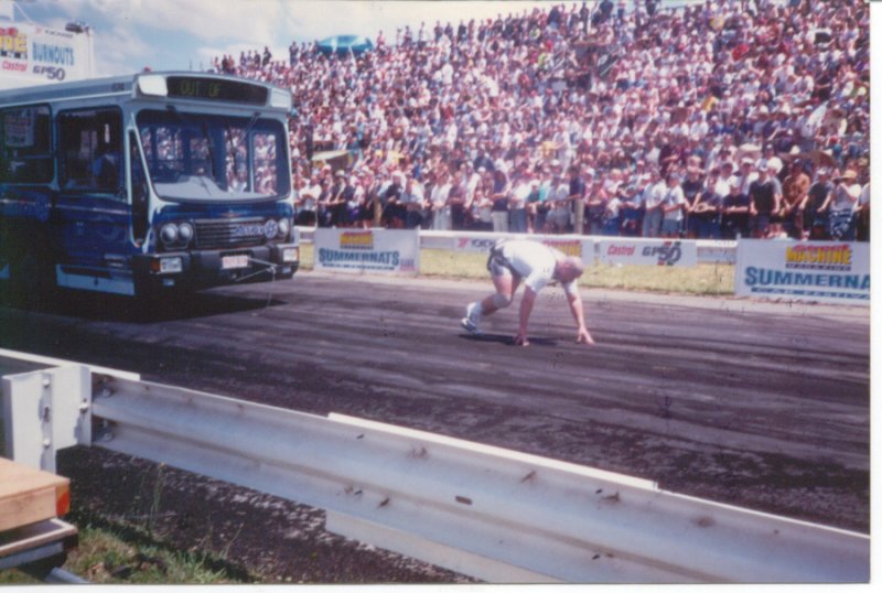 Pulling a bus at Summernats 1997 