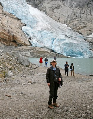 Ninja tourist at Briksdal glacial lake