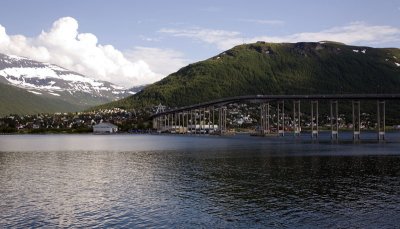 Spindly bridge connecting city center with Arctic Cathedral