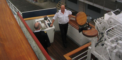 The local pilot (required by Norwegian law) chatting with Endeavours first officer