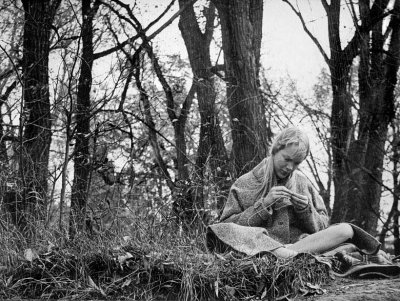 Crocheting on a hillside