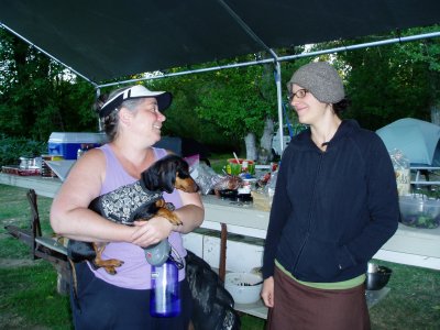Randi and her dog chatting it up with Maggie Brunjes AM 113.jpg