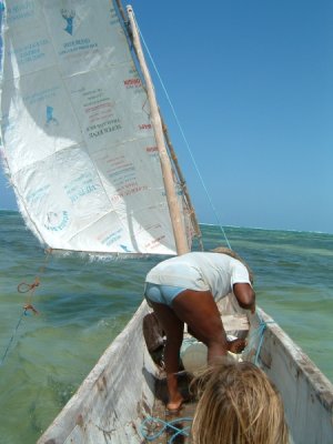 Little boat to go snorkelling off Bwejuu beach