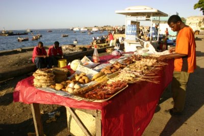 Beachfront food market in Stone Town, Zanzibar