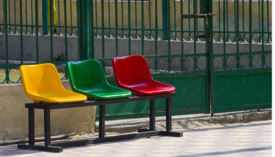 Three colorful seats