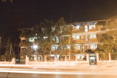 Apartment building, at night