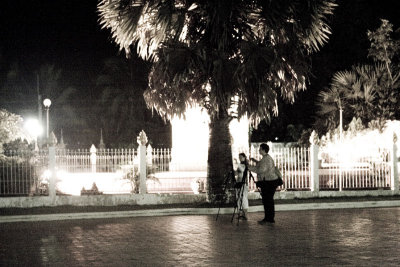 Sareh and Jeneen, at night, That Luang