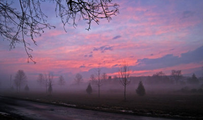 Early foggy sunrise
