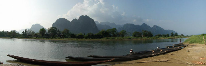Fishermen's Boat Parks along the Nam Song River (Vang Vieng, Laos)