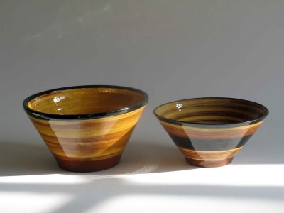two slipped earthenware bowls