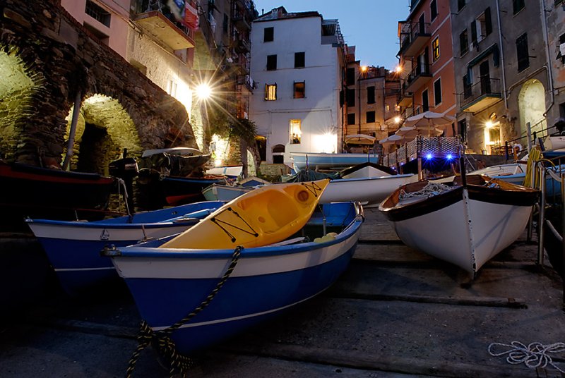 Riomaggiore harborside at night