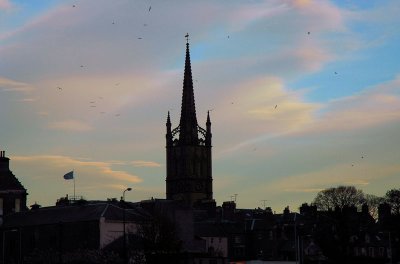 The Steeple at Sunset from the Station