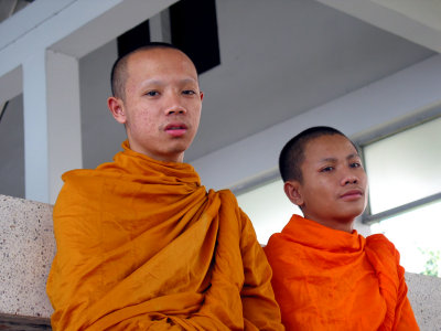 Two Teenage Monks Waiting for The Chao Praya River Bus