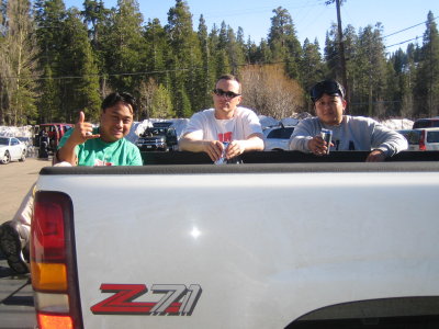 Kickin it in the back of Zach's pickup. Photo courtesy of Cecile.