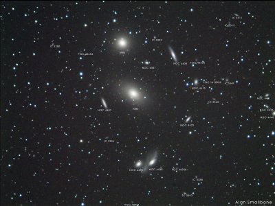 Virgo galaxy cluster labelled