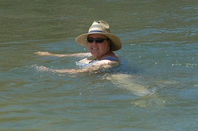 Eva swimming at that favorite spot along the Salmon River