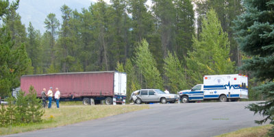 Mishap of Car and Big-Rig - no one seriously hurt