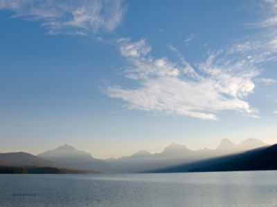 zP1010682 Wildfire smoke hazes morning mountains at Lake Macdonald in Glacier National Park.jpg