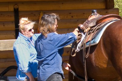 zP1010835 Dora a Montana rancher and farmer watches wrangler adjust saddle.jpg