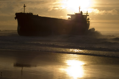 The MV Pasha Bulker aground at Nobbys Beach, Newcastle,