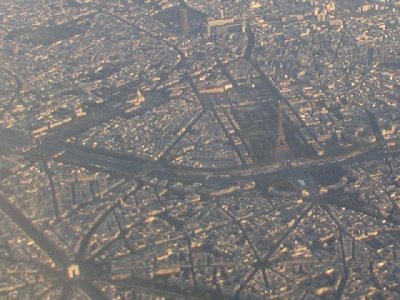 Arc de Triomphe, Eiffel Tower, Tour Montparnasse, Invalides, Luxembourg Gardens, curve of Boulevard St Germain on the left ...