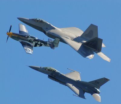 F-22 Raptor, P-51 Mustang, F-16 Fighting Falcon