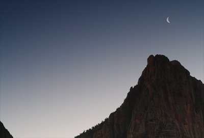 Crescent moon & cliffs