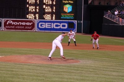 Fernando Cabrera demonstates the proper defensive position after releasing the ball.  NOT!