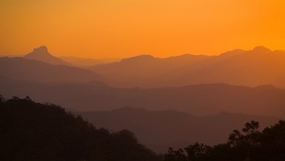 Mountains in orange sunset light
