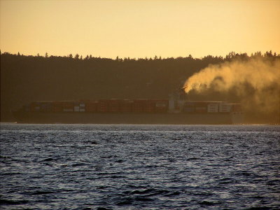 Container ship southbound from Seattle