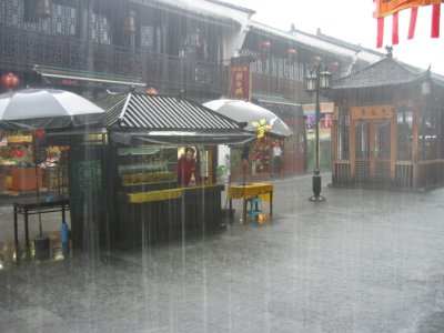 Heavy Raining at HerFun street in Hangzhou City