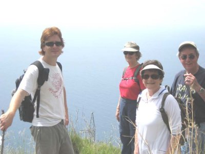 Giuseppe, Fran, Betty and Stan stop for a photo with Medtierranean backdrop.jpg