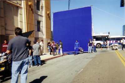 blue man with blue screen