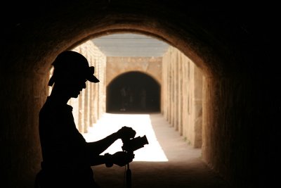 Photo experiment in the tunnel of Amphitheater in El Djem