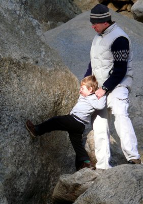 Father and Son on the Rocks at Lower Yosemite Falls