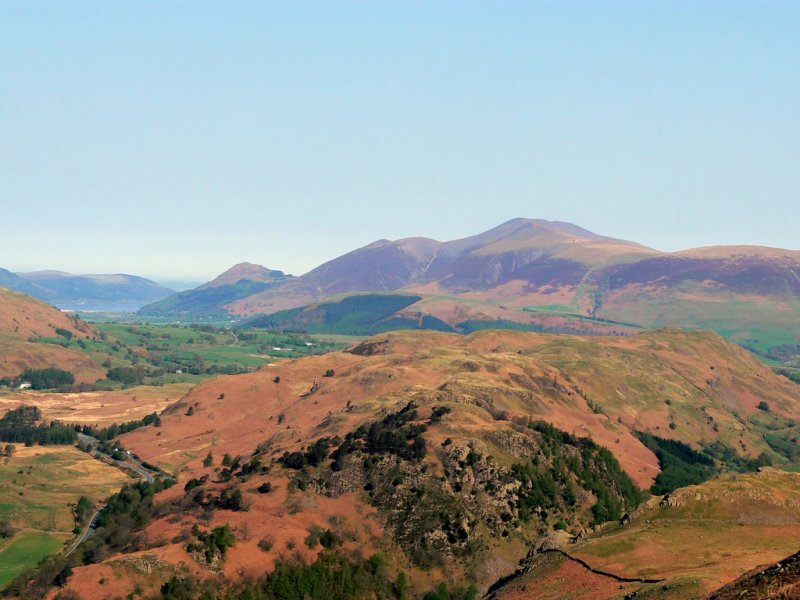 Skiddaw from Raise with Wanthwaite crags in foreground and Basenthwaite in distance left