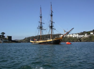 Fowey harbour with Hornblowers ship
