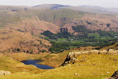 Easedale tarn and Grasmere from Sargeant Man