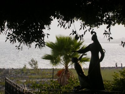 baptism sculpture in a monastry church garden