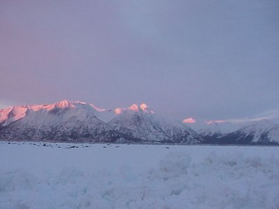 Sunrise on the Chugach Mountains, from Hope Alaska