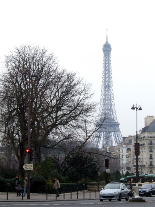 Eiffel Tower in the distance.