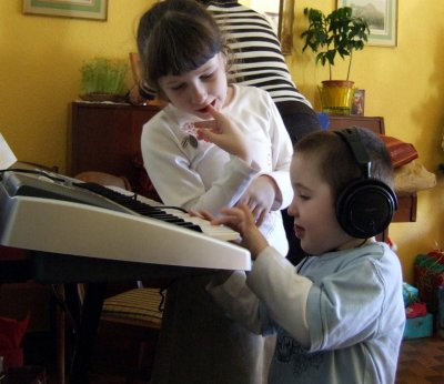 Daniel takes a turn at the keyboard.