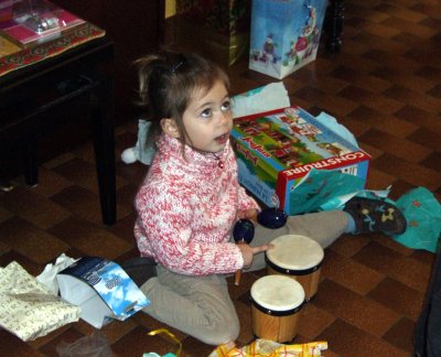 Faustine and her bongo drums.