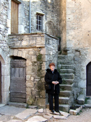 Sarah at La Couvertoirade.